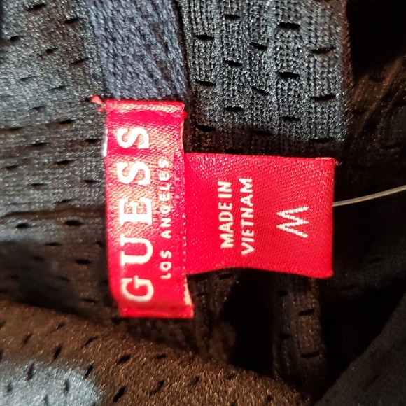 GUESS 'Eliza' Mesh Cropped Black Hooded Long Sleeve Top Size M NWT - Picture 6 of 9